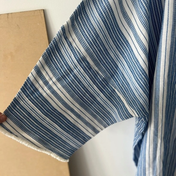 ADRIFT Size 2XL Blue and White V Neck 100% Cotton Boho Kaftan Blouse Top - Picture 5 of 8